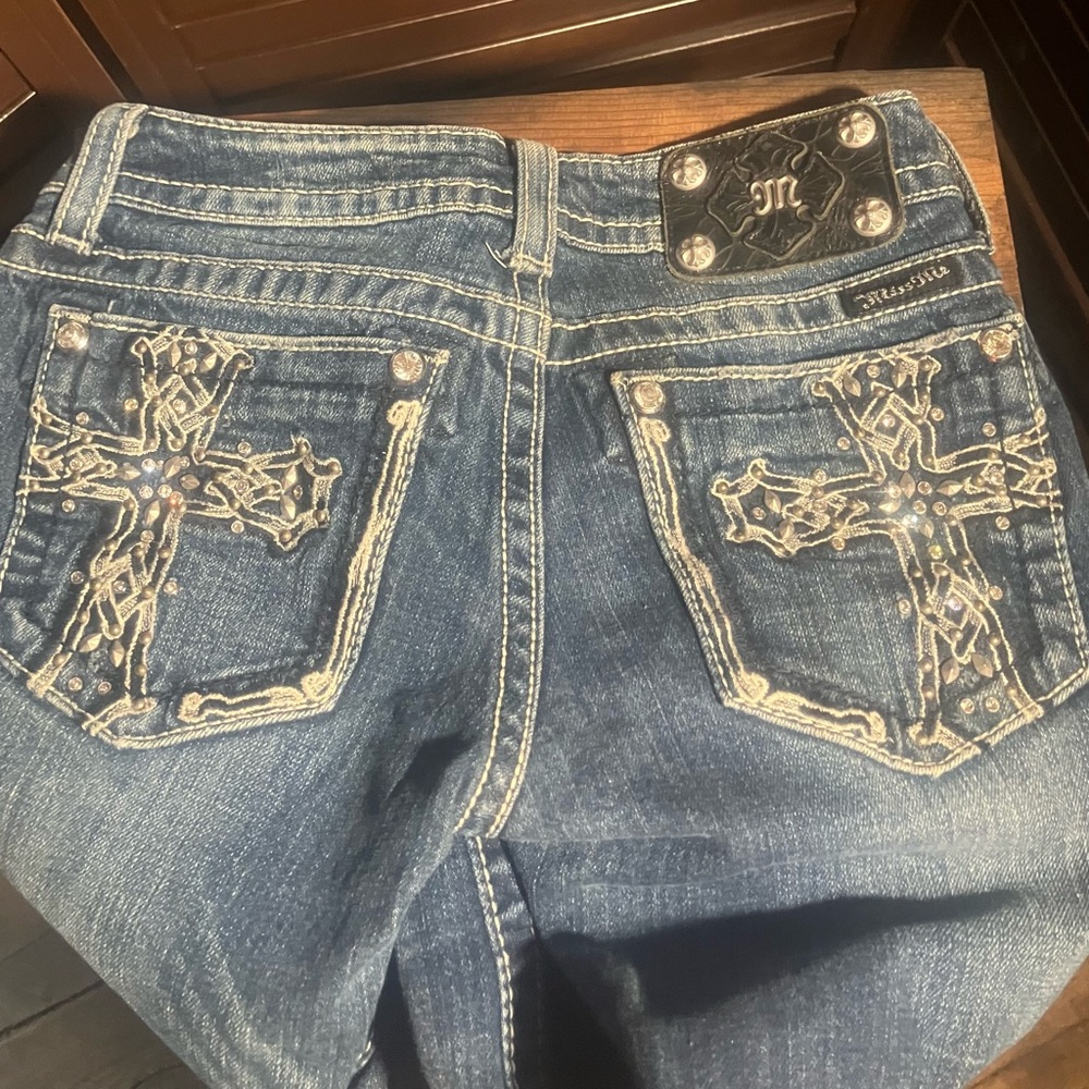 Miss Me Women's Blue Jeans with Cross Embellishments
